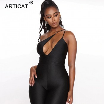Black One Shoulder Sling Slim Rompers Women‘s Trendy Personality Sexy Bodycon Jumpsuit